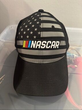 🏁Nascar Black & Gray American Flag Baseball Cap with Multicolor Logo